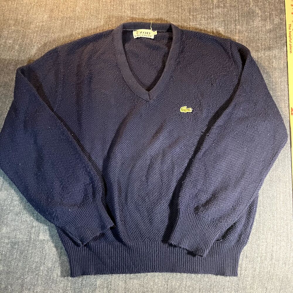Vintage IZOD Lacoste V Neck knit Sweater Men's size Medium Blue grandpa